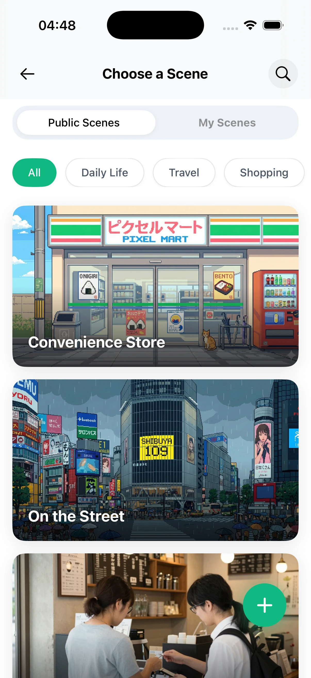 A gallery of illustrated real-life Japanese conversation scenes